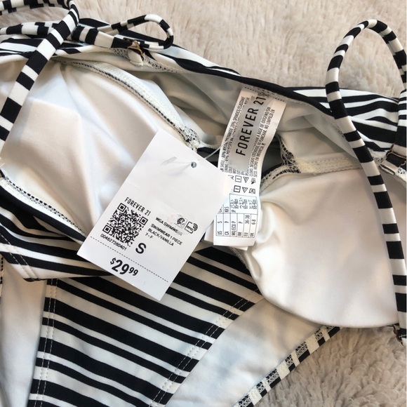Forever 21 Striped Tie Front Detail One Piece Swimsuit - Picture 2 of 5